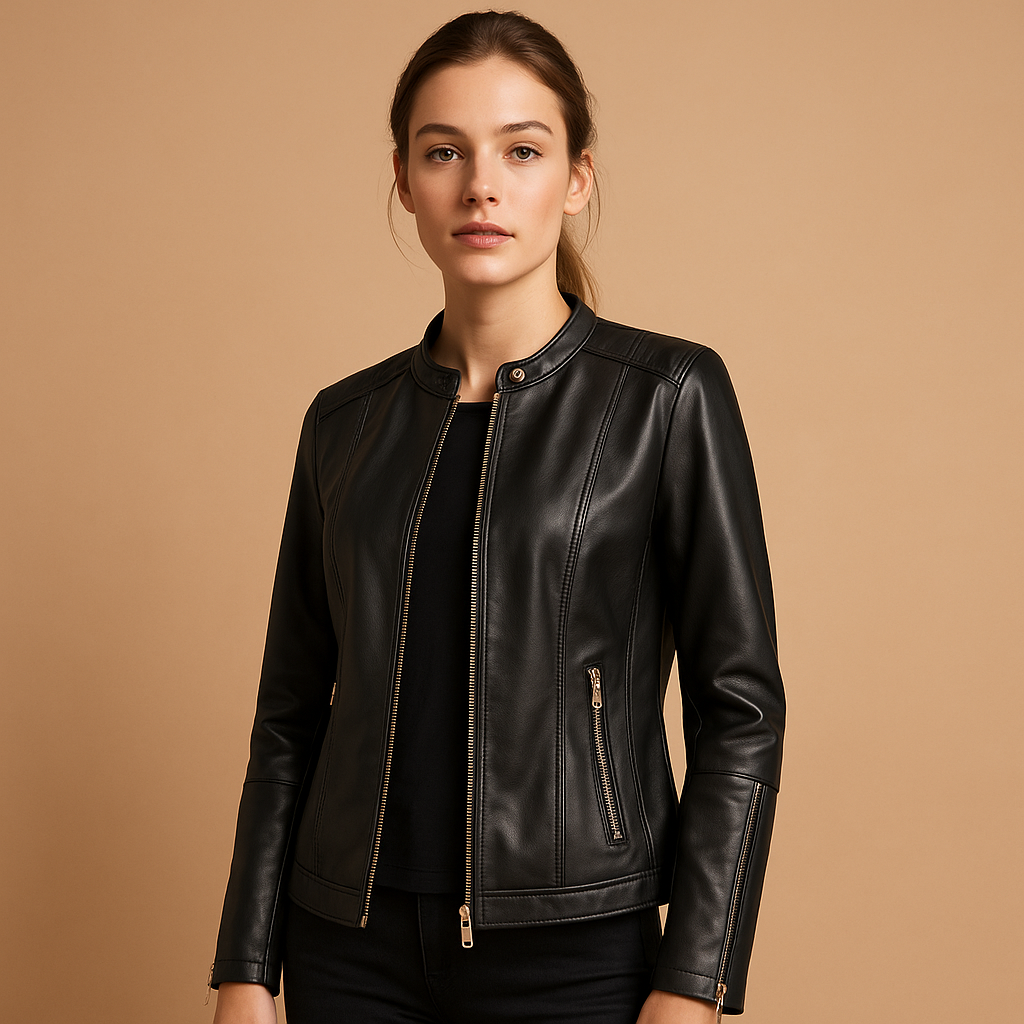 Women's Leather Biker Jacket | Classic Edgy Design | Casual Outerwear for Everyday Wear