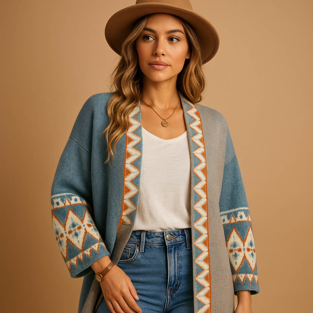 Bohemian Jacquard Cardigan for Women | Cozy Knit Layering Piece for Casual Wear