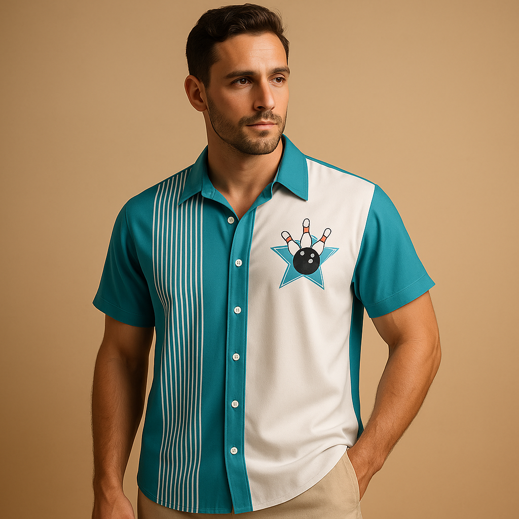 Men's Bowling Print Polo Shirt | Cotton Blend | Casual Wear | Short Sleeve Design