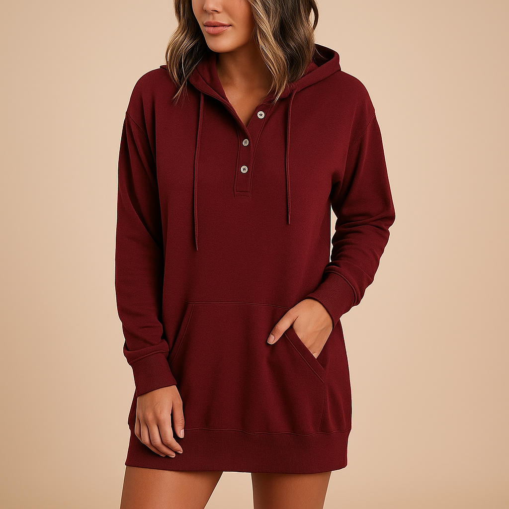 Women's Casual Hoodie Dress - Soft Cotton Blend, Relaxed Fit, Everyday Wear, Available in Multiple Colors