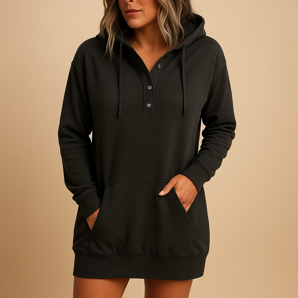 Women's Casual Hoodie Dress - Soft Cotton Blend, Relaxed Fit, Everyday Wear, Available in Multiple Colors