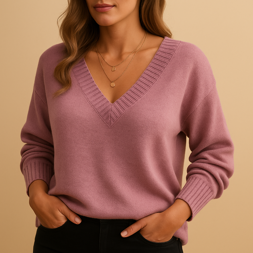 Knitted V-Neck Sweater for Women | Casual Style, Comfortable Fabric, Perfect for Everyday Wear