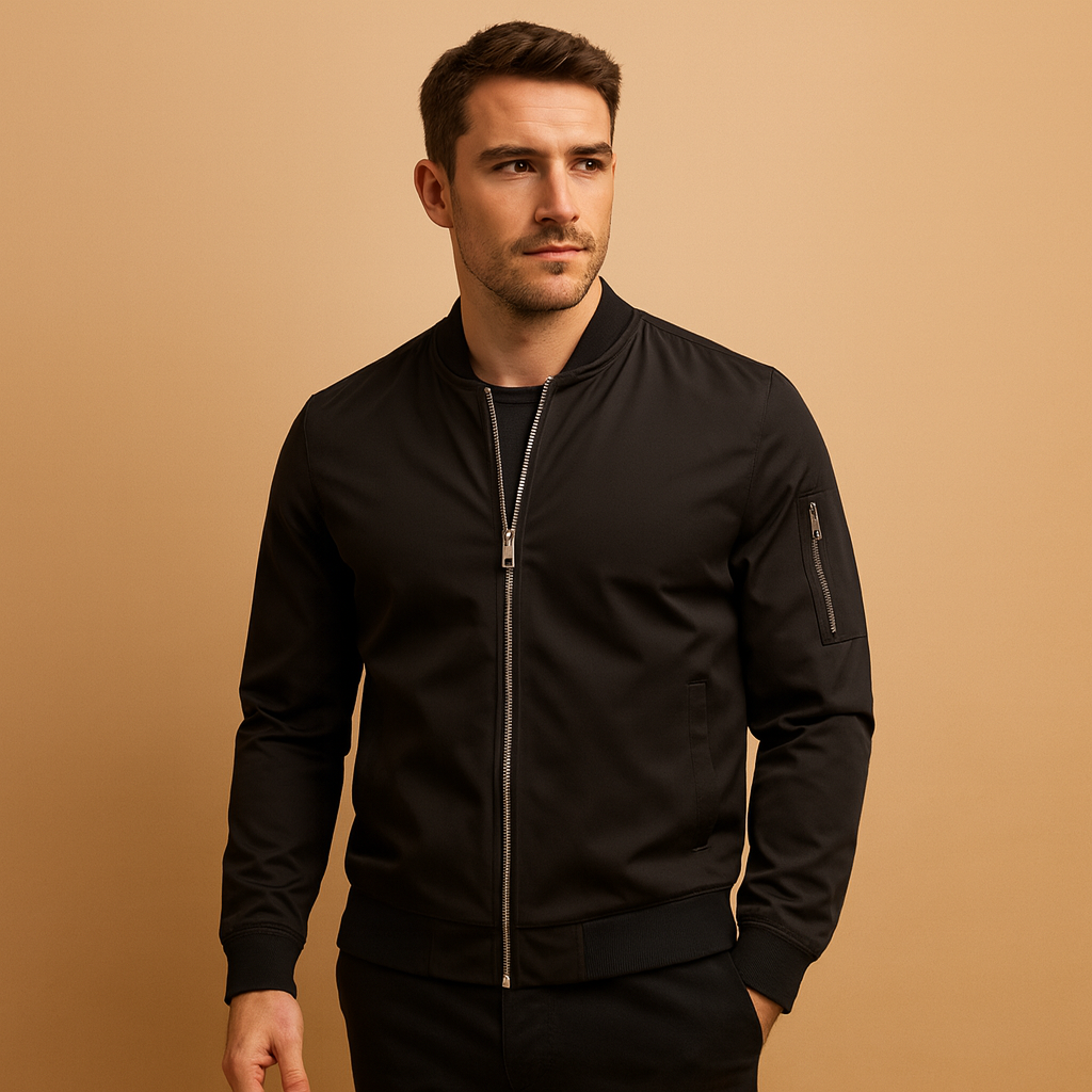 Men's Classic Zip Bomber Jacket | Lightweight Fabric | Casual Outerwear for Everyday Wear