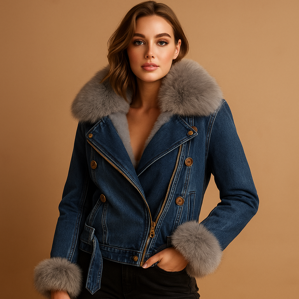 Cropped Denim Winter Jacket for Women | Warm Casual Outerwear for Cold Weather