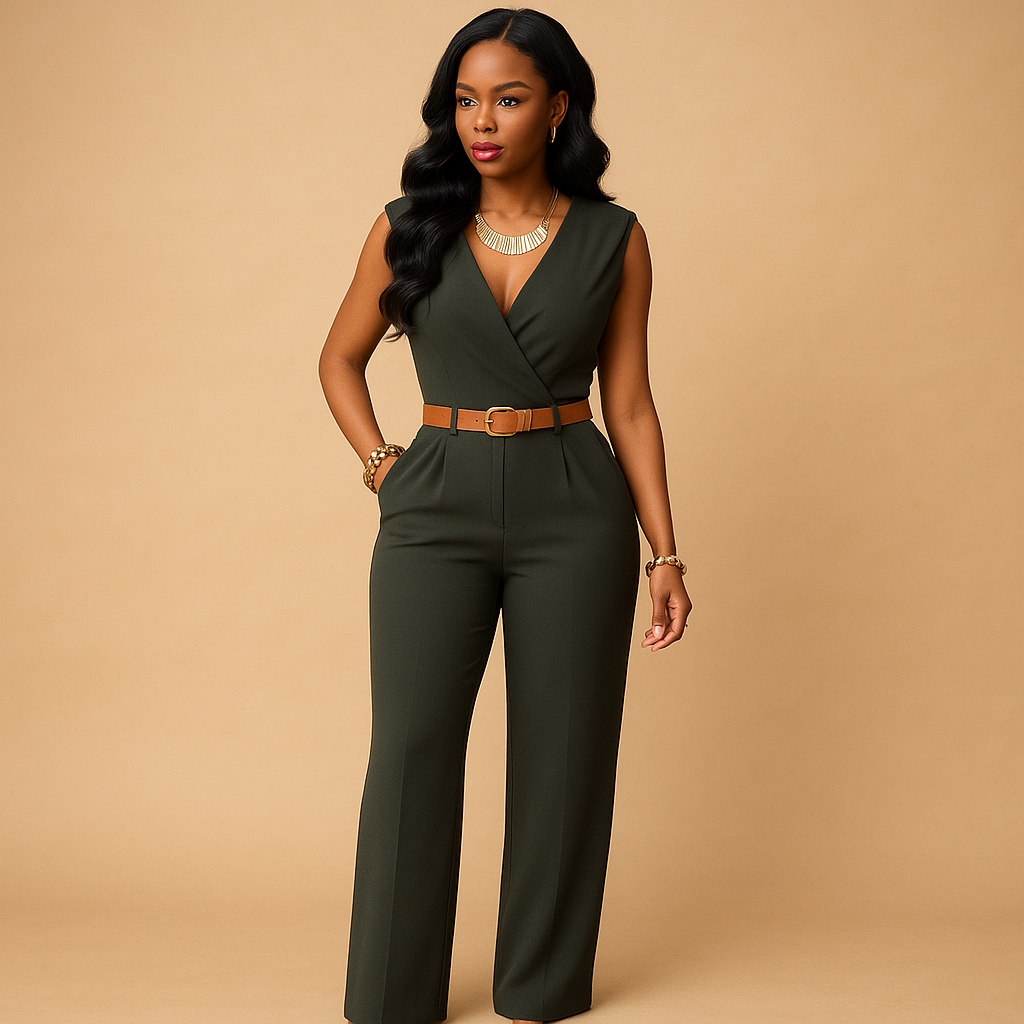Deep V-Neck High Waist Jumpsuit for Women | Elegant Evening Wear, Versatile Fashion Piece