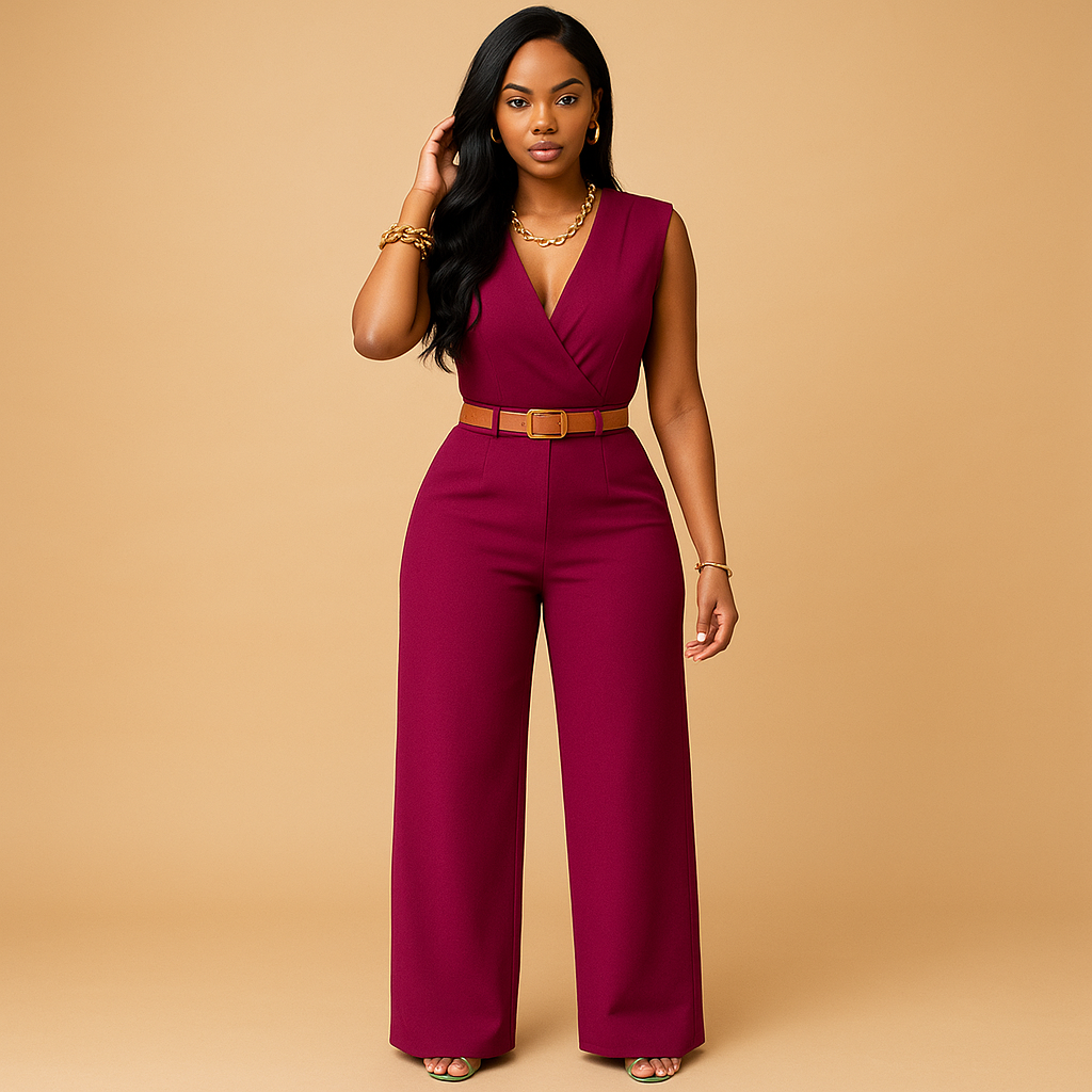 Deep V-Neck High Waist Jumpsuit for Women | Elegant Evening Wear, Versatile Fashion Piece