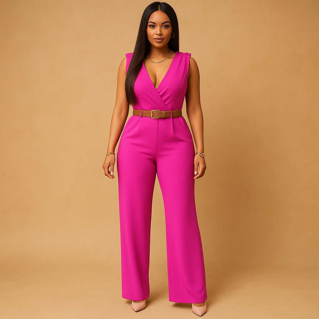 Deep V-Neck High Waist Jumpsuit for Women | Elegant Evening Wear, Versatile Fashion Piece