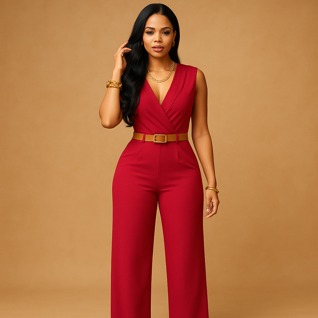 Deep V-Neck High Waist Jumpsuit for Women | Elegant Evening Wear, Versatile Fashion Piece