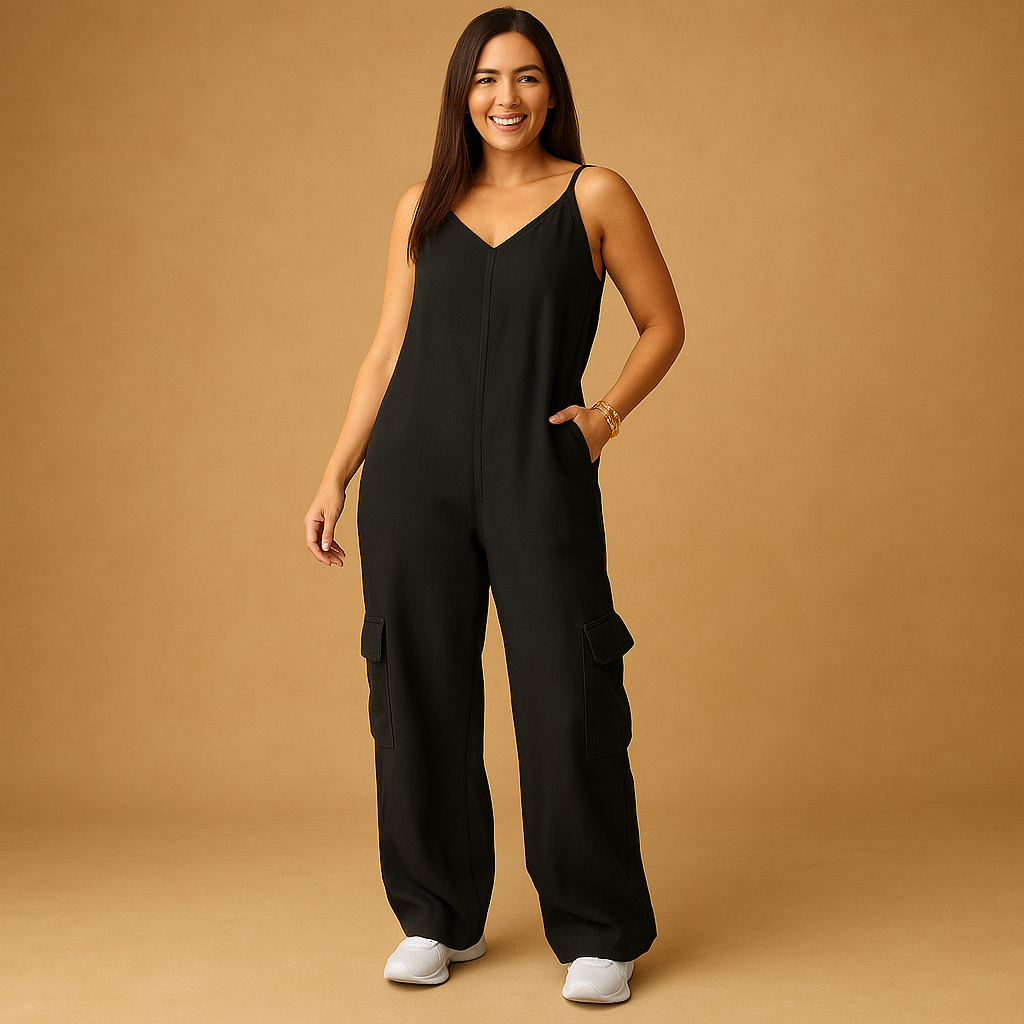 Denim V-neck Jumpsuit for Women | Casual Chic Style | Versatile Everyday Wear