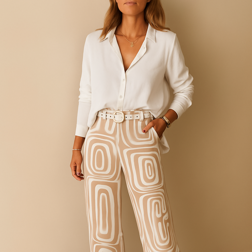 Long-Sleeve Blouse and Pants Set for Women | Elegant Design | Casual or Office Wear | Comfortable Fabric