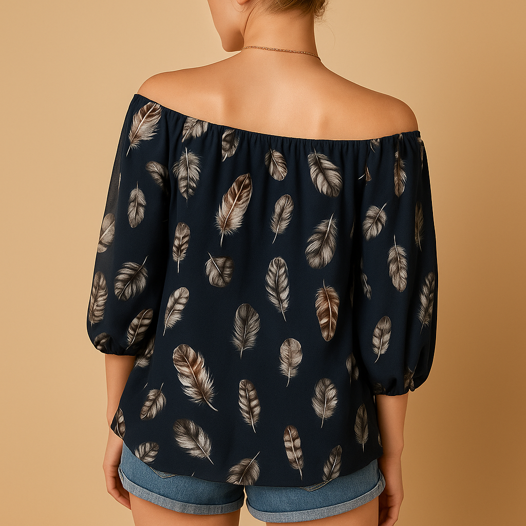 Feather Print V-Neck Blouse for Women | Lightweight Casual Top for Everyday Wear