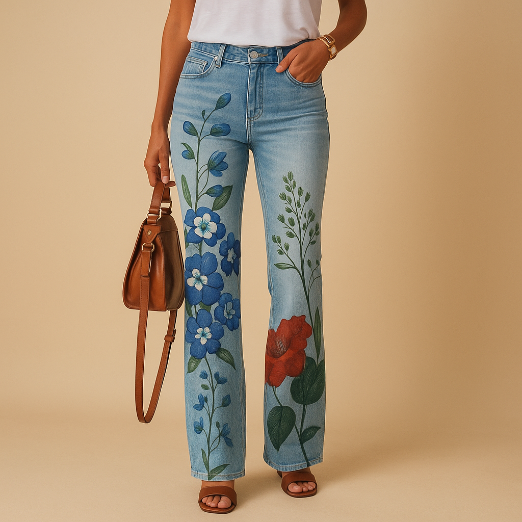 Flared Printed Jeans for Women | Casual Denim Trousers with Unique Pattern | Stylish Everyday Wear