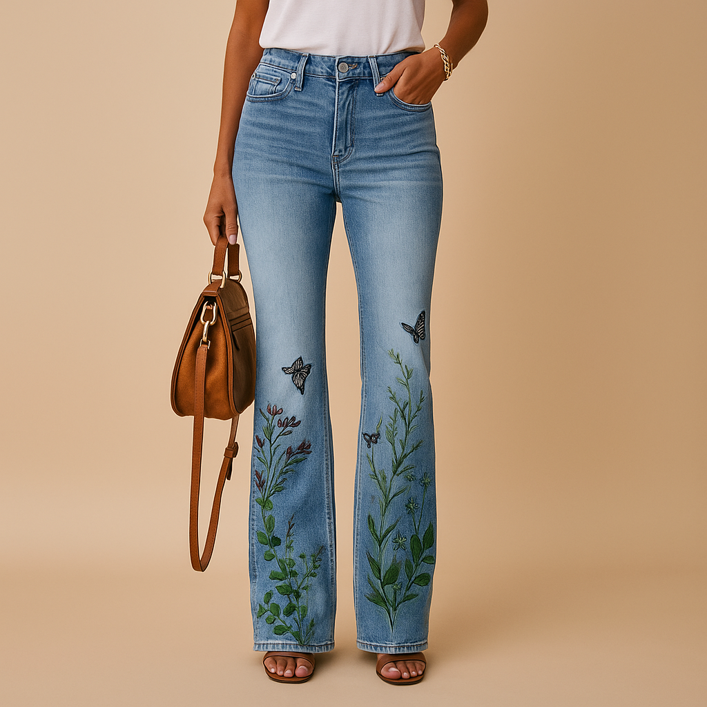 Flared Printed Jeans for Women | Casual Denim Trousers with Unique Pattern | Stylish Everyday Wear