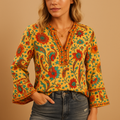 Floral Women's Blouse | Flared Sleeves | Lightweight Fabric | Casual Wear | Perfect for Spring and Summer