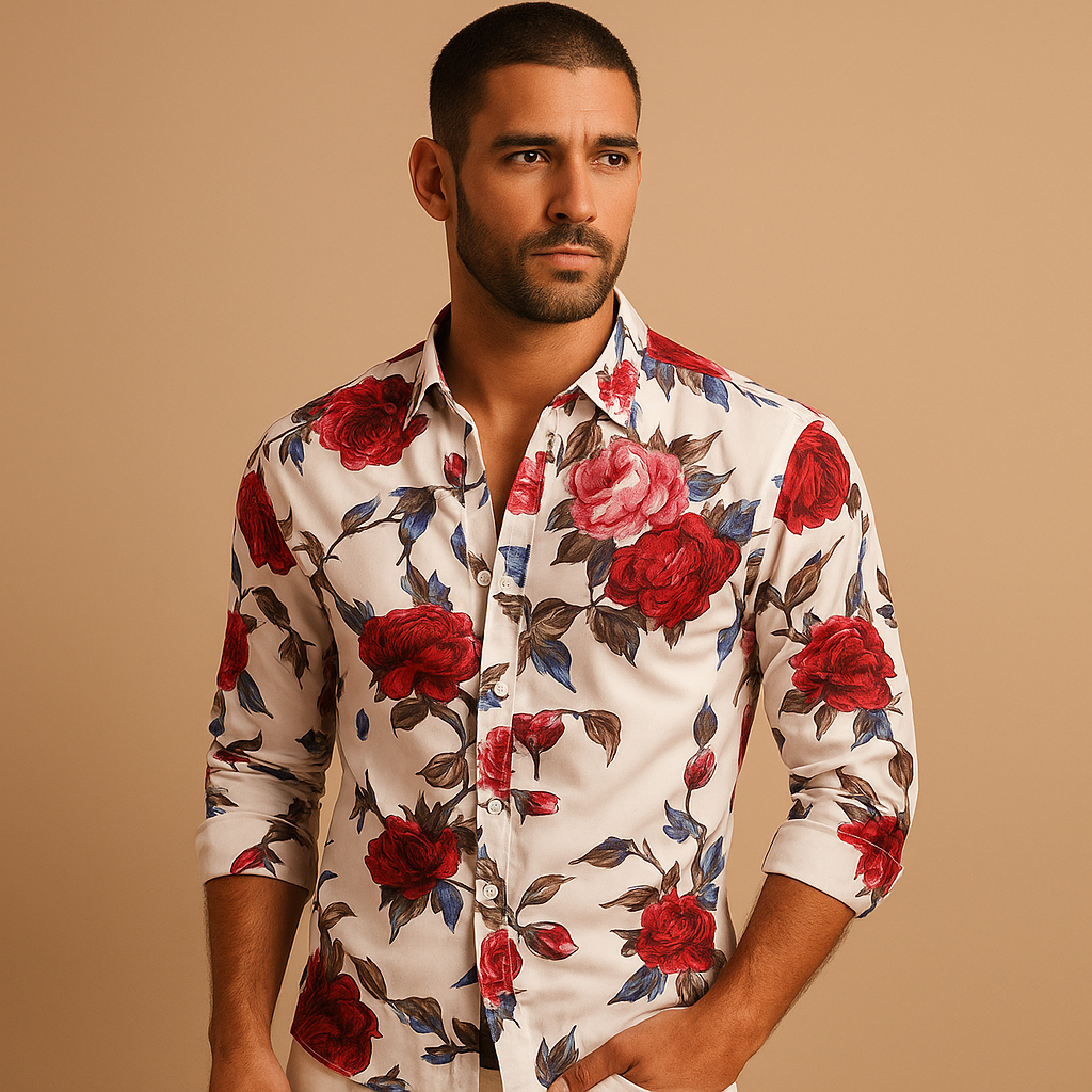 Men's Floral Print Shirt | Lightweight Cotton Casual Wear | Short Sleeve Summer Top