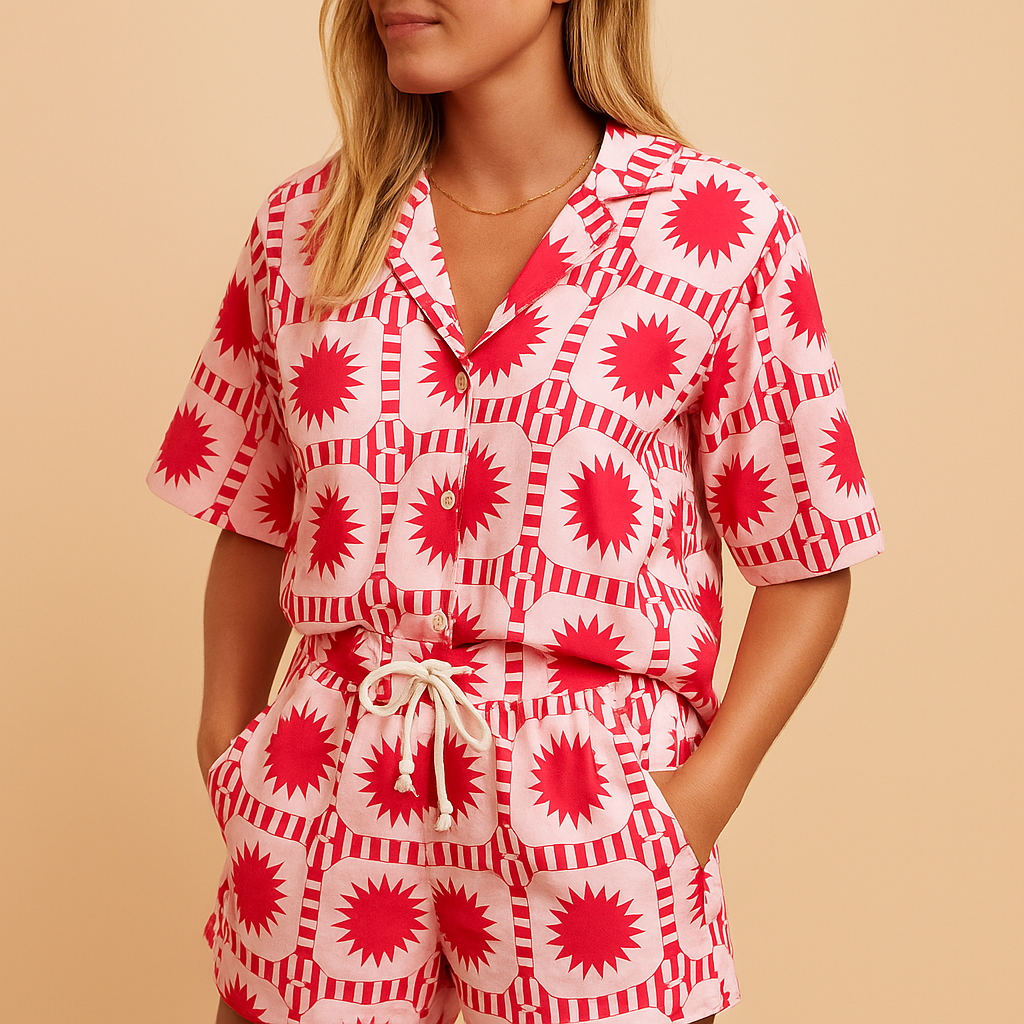 Floral Summer Blouse and Shorts Set for Women | Lightweight Cotton Casual Outfit for Warm Weather