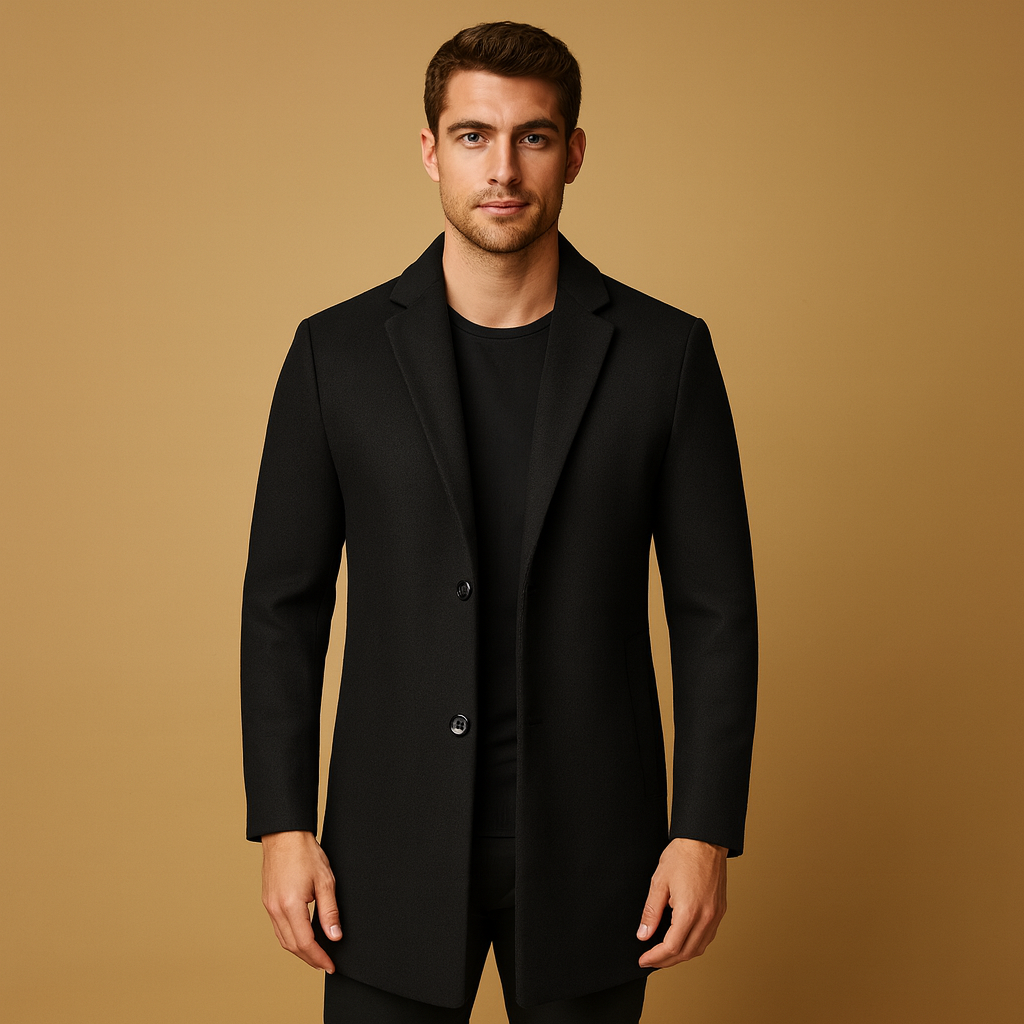 Men's Formal Long Winter Coat - Warm Wool Blend - Classic Design for Business and Formal Occasions