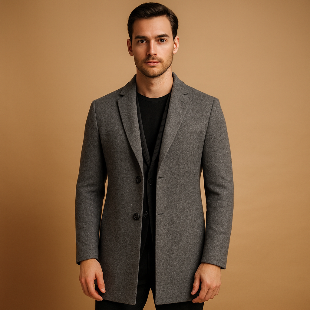 Men's Formal Long Winter Coat - Warm Wool Blend - Classic Design for Business and Formal Occasions