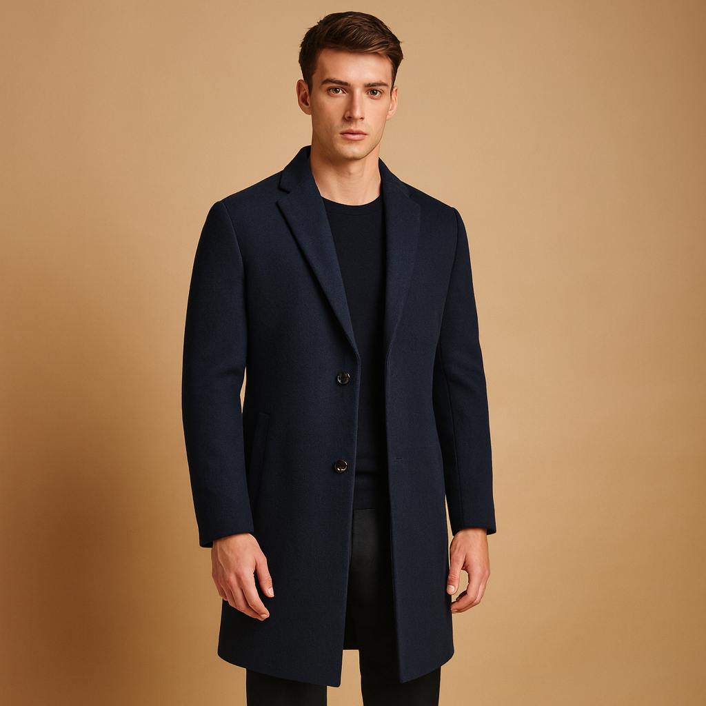 Men's Formal Long Winter Coat - Warm Wool Blend - Classic Design for Business and Formal Occasions