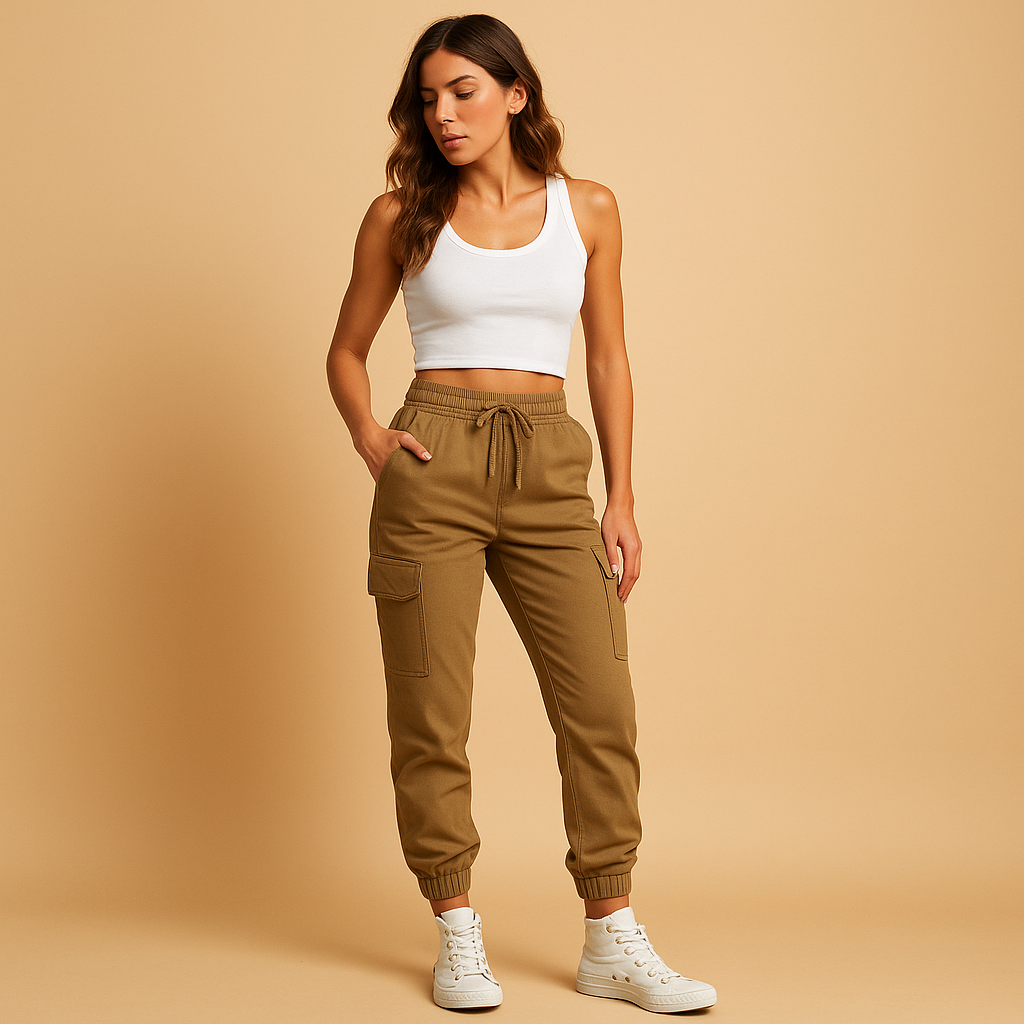 High Waist Cargo Pants for Women | Durable Cotton Blend | Casual Utility Style | Perfect for Everyday Wear