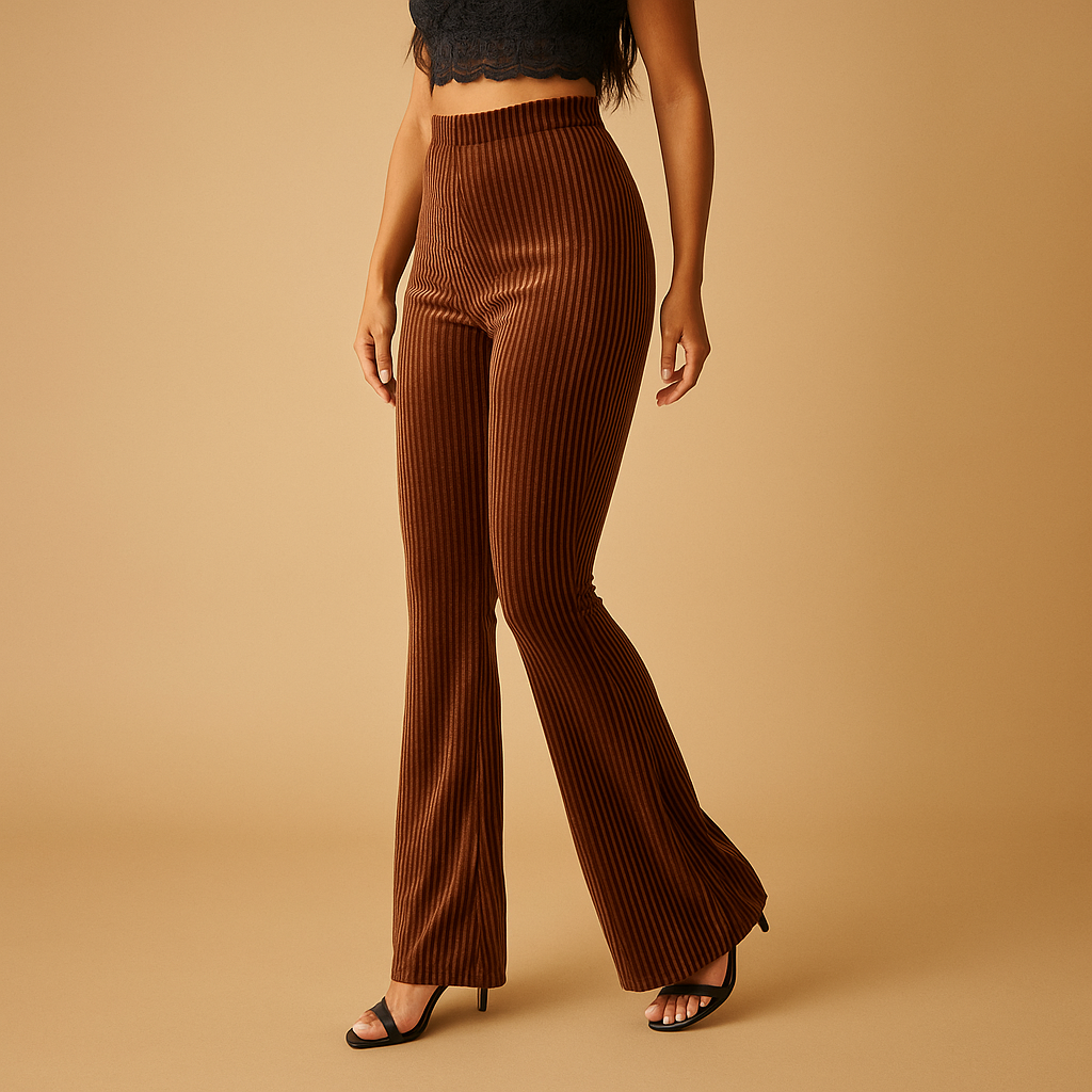 High Waist Flared Corduroy Pants for Women - Stylish Casual Trousers in Ruby Color