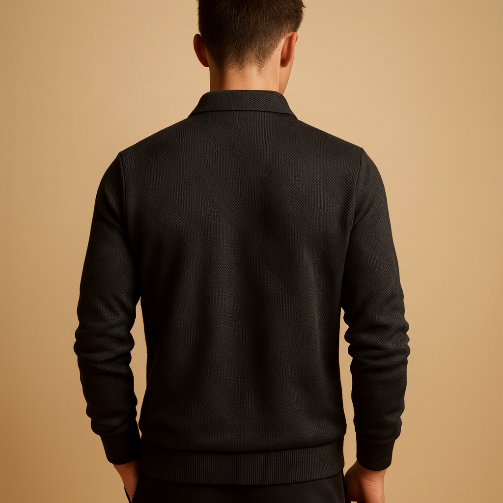 Geometric Quarter-Zip Polo Sweater for Men - Soft Knit Fabric, Casual Style, Perfect for Everyday Wear